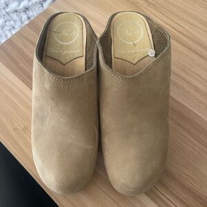 No. 6 Beige Suede Clogs